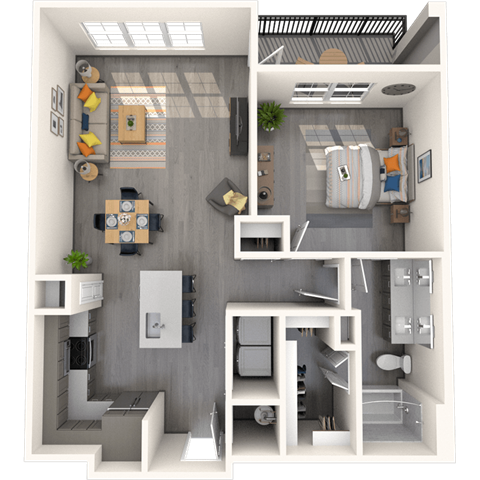 Floor plan for 1 bed, 1 bath, 846 sqft